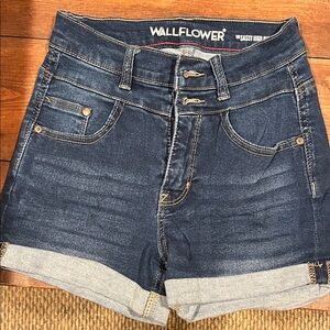 Wallflower High Waist Denim Shorts - Dark Blue